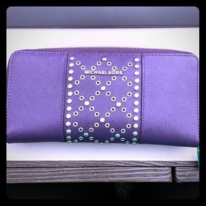 MK Purple Studded Zip-Around Wallet